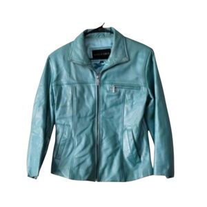 Saguaro Metallic Aqua Blue Genuine Leather Jacket Made In India Size Medium